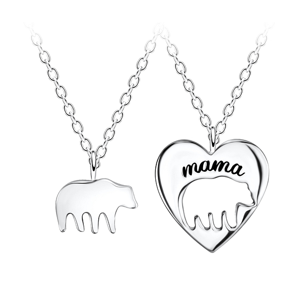 Silver Mama and Baby Bear Necklace Set - 22041 Silver Mama and Baby Bear Necklace Set - 22041