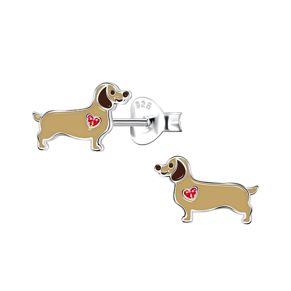 Silver Dachshund Dog Stud Earrings - 22036