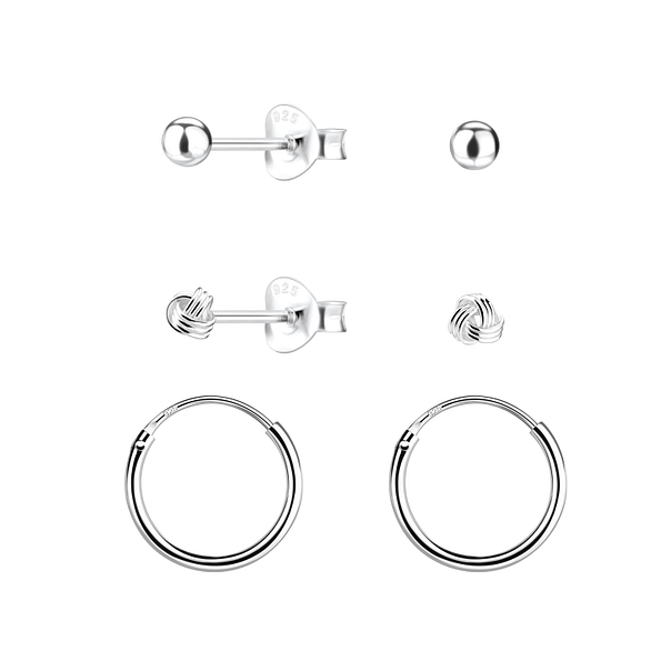 Silver Basic Studs and Hoop Earrings Set - 22353 Silver Basic Studs and Hoop Earrings Set - 22353