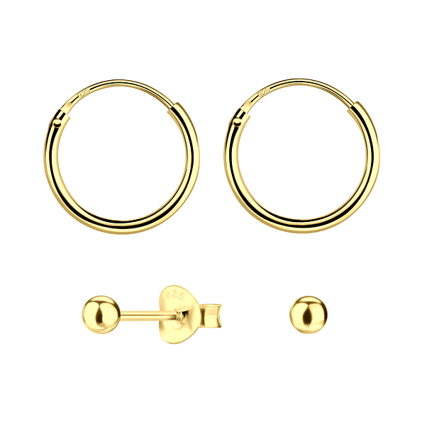 3mm Silver Ball Stud and Hoop Earrings Set - 22374 3mm Silver Ball Stud and Hoop Earrings Set - 22374