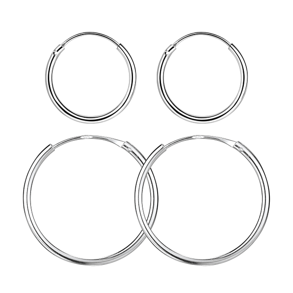 14mm and 20mm Silver Hoop Earrings Set - 22345
