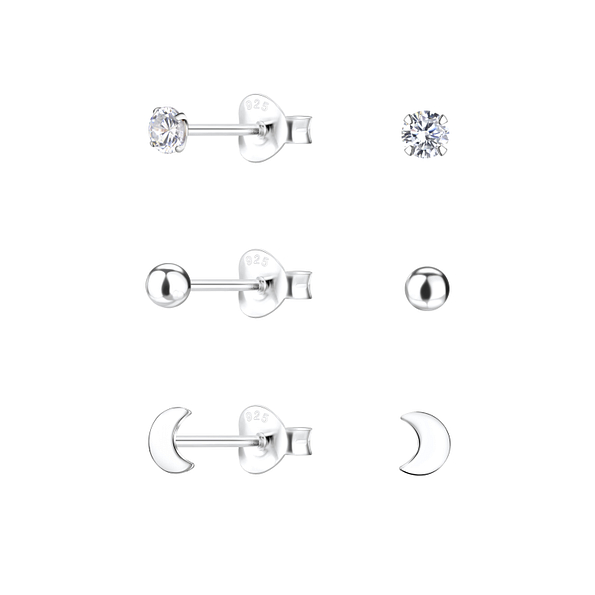 Silver Moon Stud Earrings Set - 22328 Silver Moon Stud Earrings Set - 22328