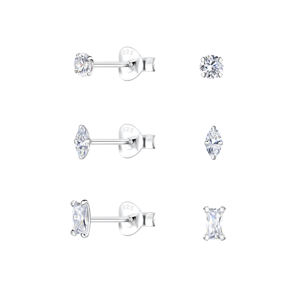 Silver Geometric Stud Earrings Set - 22336 Silver Geometric Stud Earrings Set - 22336