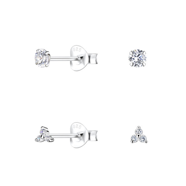 Silver Geometric Stud Earrings Set - 22314