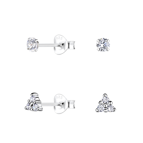 Silver Geometric Stud Earrings Set - 22318