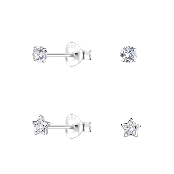 Silver Star Stud Earrings Set - 22316 Silver Star Stud Earrings Set - 22316
