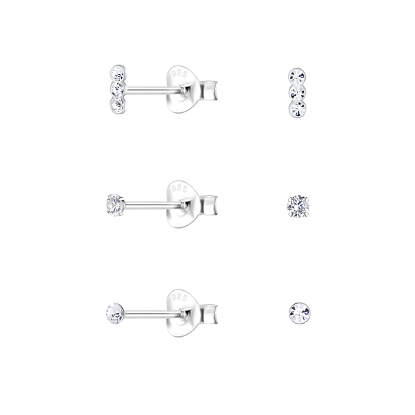 Silver Mixed Geometric Stud Earrings Set - 22332