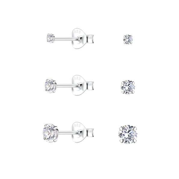 Silver Round Cubic Zirconia Stud Earrings Set - 22330 Silver Round Cubic Zirconia Stud Earrings Set - 22330