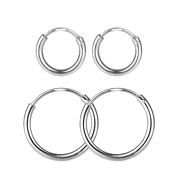 12mm and 18mm Silver Thick Hoop Earrings Set - 22346