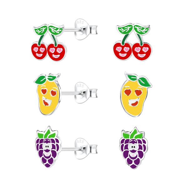 Silver Fruits Stud Earrings Set - 22308 Silver Fruits Stud Earrings Set - 22308