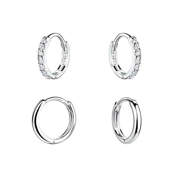 Silver Huggie Earrings Set - 22371