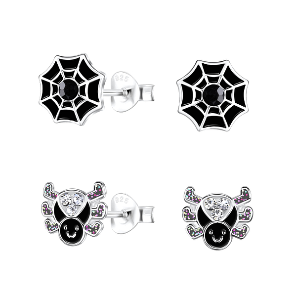 Silver Spider Stud Earrings Set - 22294