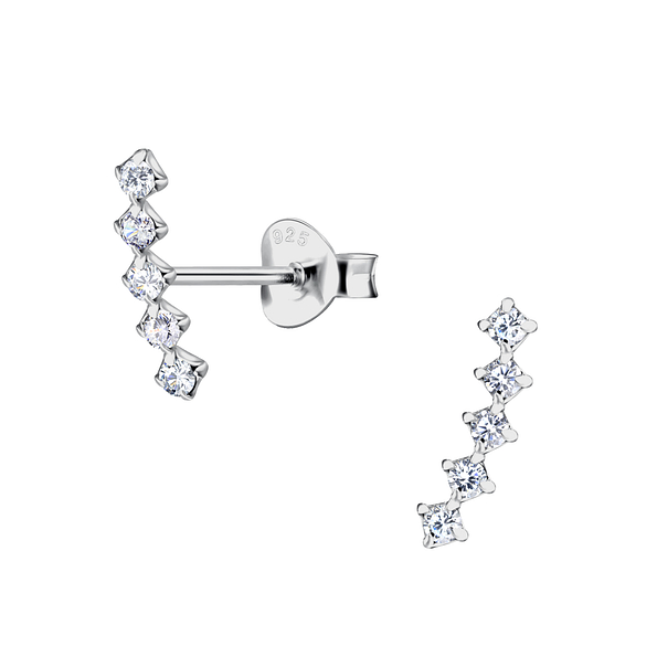 1.5mm Cubic Zirconia Silver Curved Stud Earrings - 22208