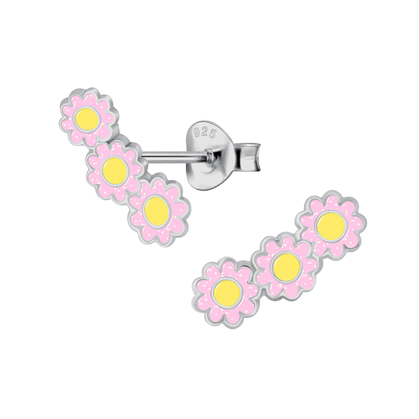 Silver Triple Daisy Stud Earrings - 22278