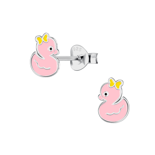 Silver Duck Stud Earrings - 22276