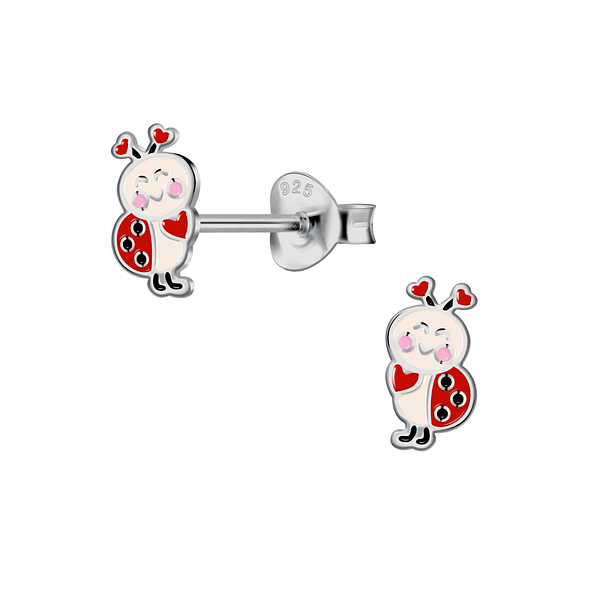 Silver Ladybug Stud Earrings - 22274