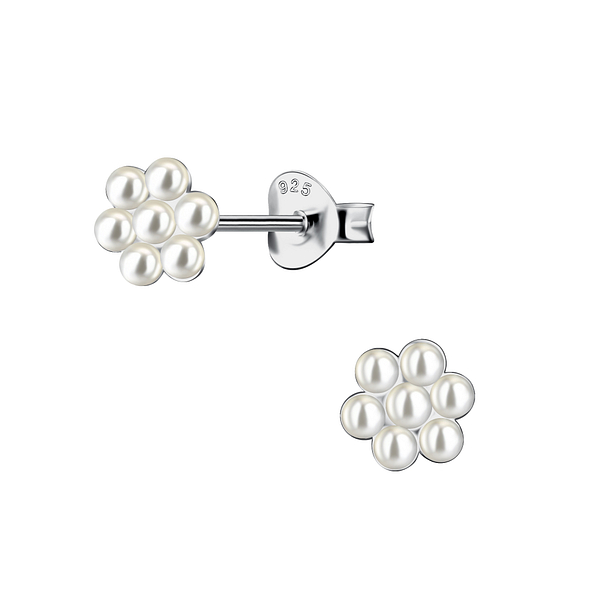 Silver Flower Stud Earrings - 22227