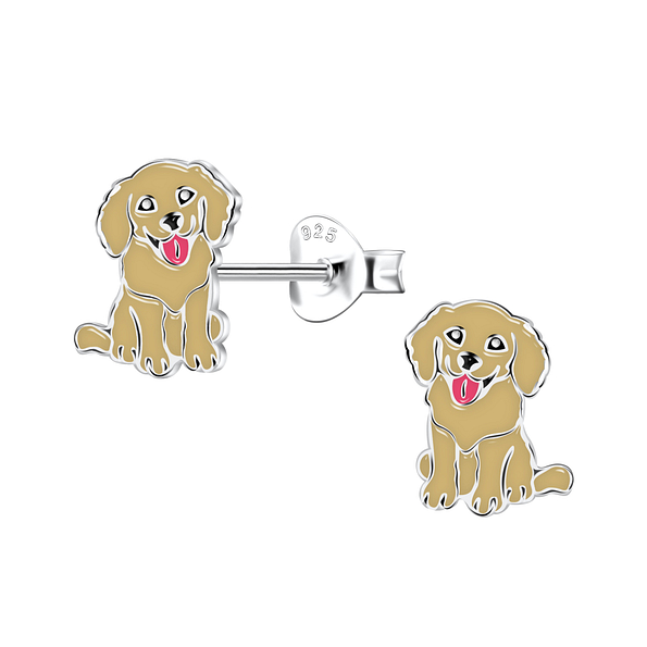 Silver Golden Retriever Dog Stud Earrings - 22065