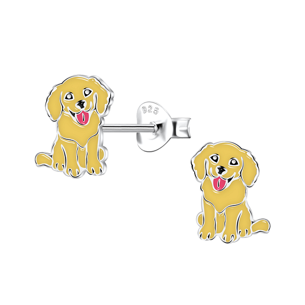Silver Golden Retriever Dog Stud Earrings - 22066