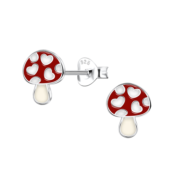 Silver Mushroom Stud Earrings - 22156