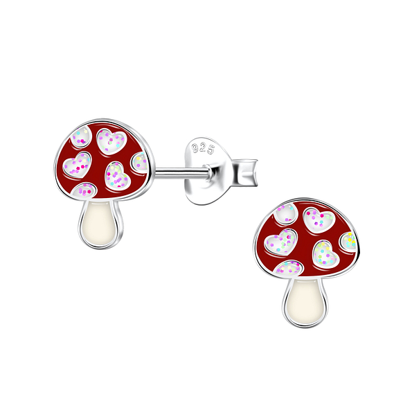 Silver Mushroom Stud Earrings - 22157