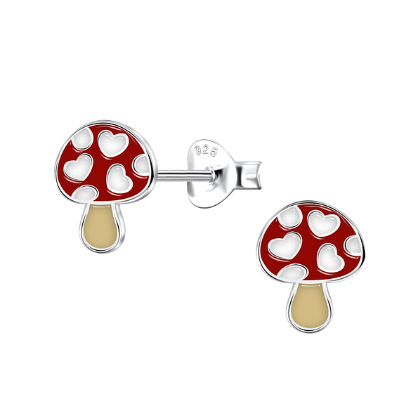 Silver Mushroom Stud Earrings - 22158