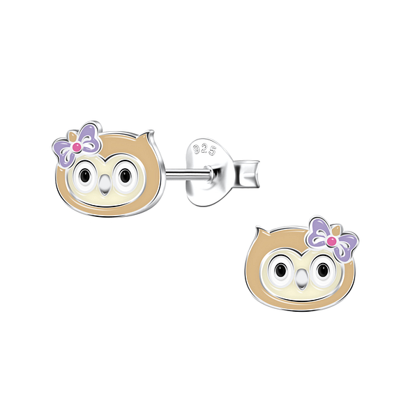 Silver Owl Stud Earrings - 22089