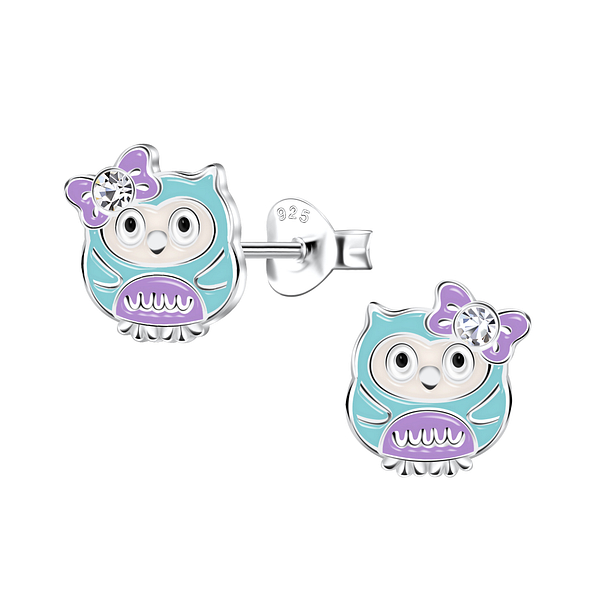 Silver Owl Stud Earrings - 22096