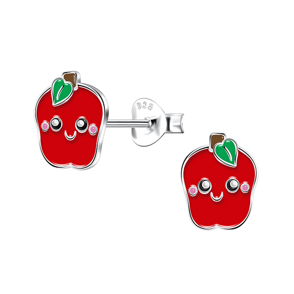 Silver Apple Stud Earrings - 22183