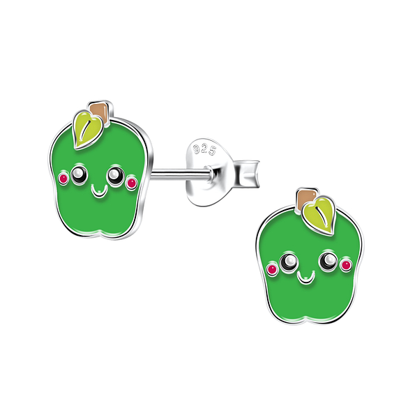 Silver Apple Stud Earrings - 22182