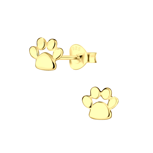 Silver Paw Print Stud Earrings - 22063