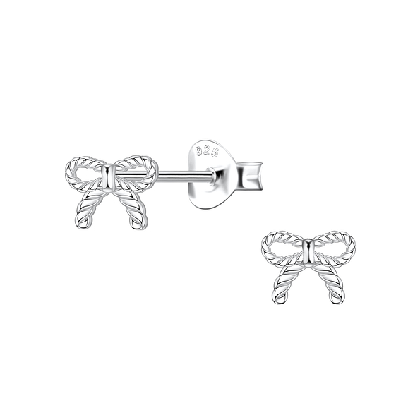 Silver Twisted Bow Stud Earrings - 22101