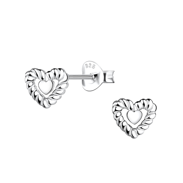 Silver Twisted Heart Stud Earrings - 22102