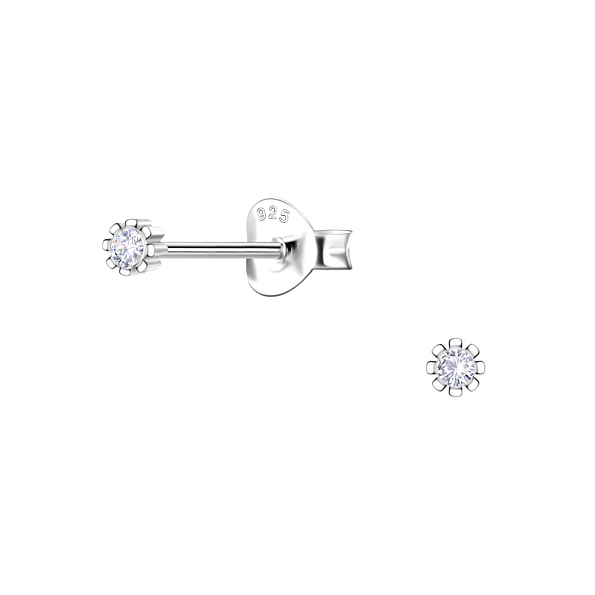 Silver Single Stone Stud Earrings - 22189