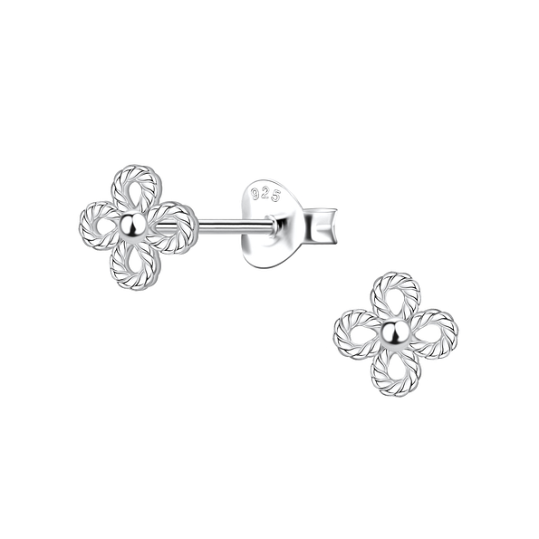 Silver Twisted Flower Stud Earrings - 22106