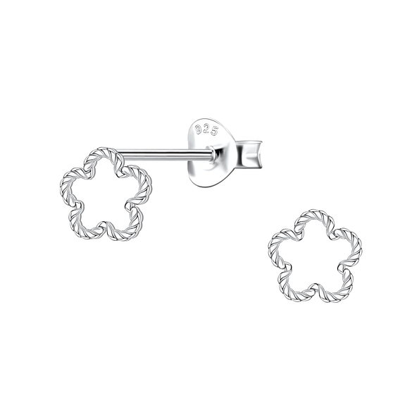 Silver Twisted Flower Stud Earrings - 22107