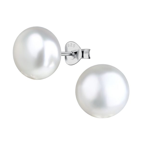 10mm Fresh Water Pearl Silver Stud Earrings - 22207
