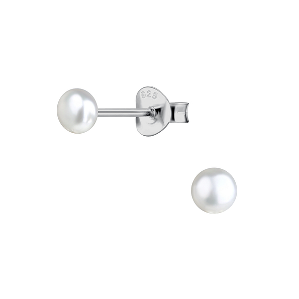 4mm Fresh Water Pearl Silver Stud Earrings - 22217