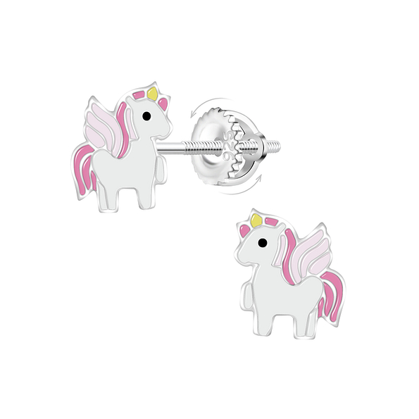 Silver Unicorn Screw Back Earrings - 22201