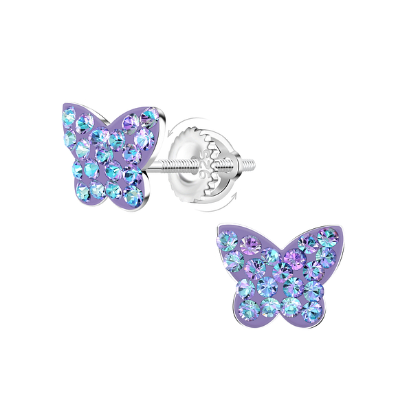 Silver Butterfly Screw Back Earrings - 21955