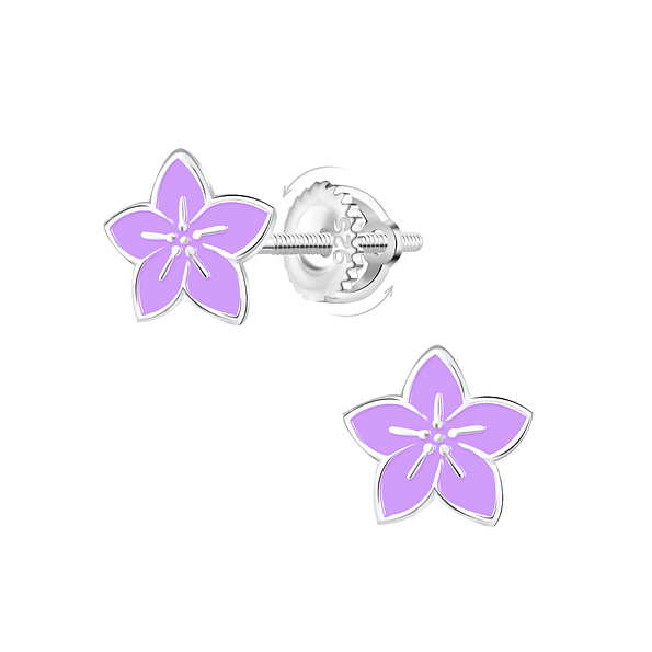 Silver Flower Screw Back Earrings - 22265