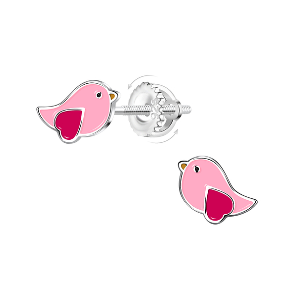 Silver Bird Screw Back Earrings - 22266
