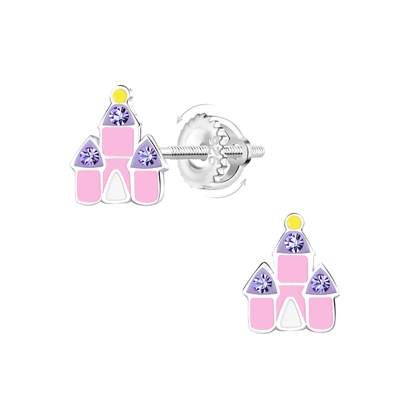Silver Castle Screw Back Earrings - 22200