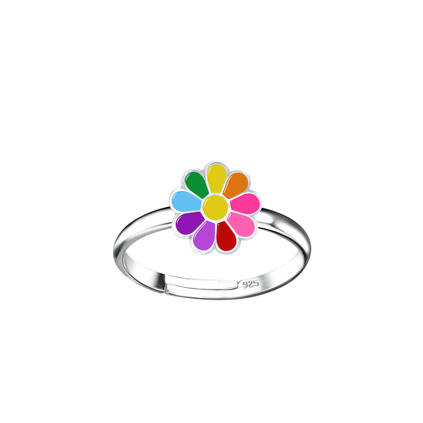 Silver Daisy Flower Adjustable Ring - 22285