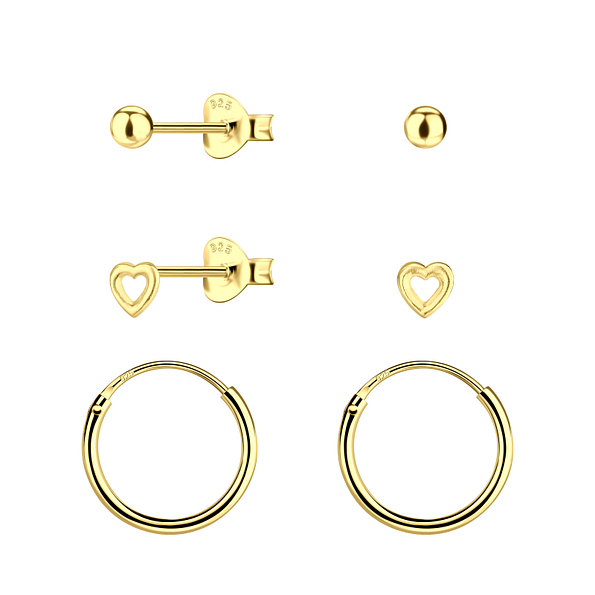 Silver Heart Stud and Hoop Earrings Set - 22815 Silver Heart Stud and Hoop Earrings Set - 22815