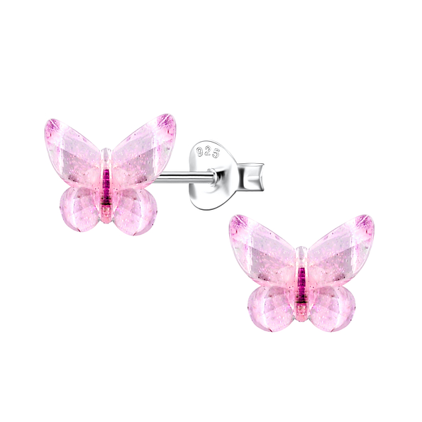 Silver Stud Earrings with Resin Butterfly - 22788 Silver Stud Earrings with Resin Butterfly - 22788