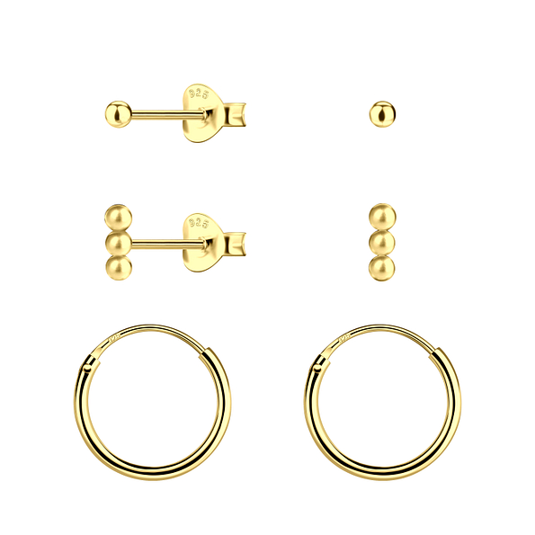 Silver Ball Stud and Hoop Earrings Set - 22817
