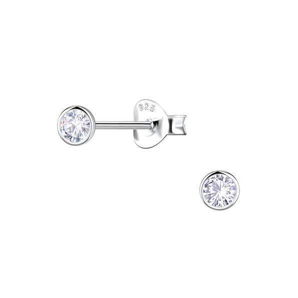 3mm Round Cubic Zirconia Silver Stud Earrings - 22542