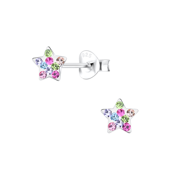 Silver Star Crystal Stud Earrings - 22387