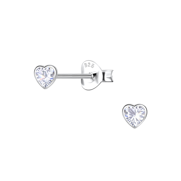 3mm Heart Cubic Zirconia Silver Stud Earrings - 22548